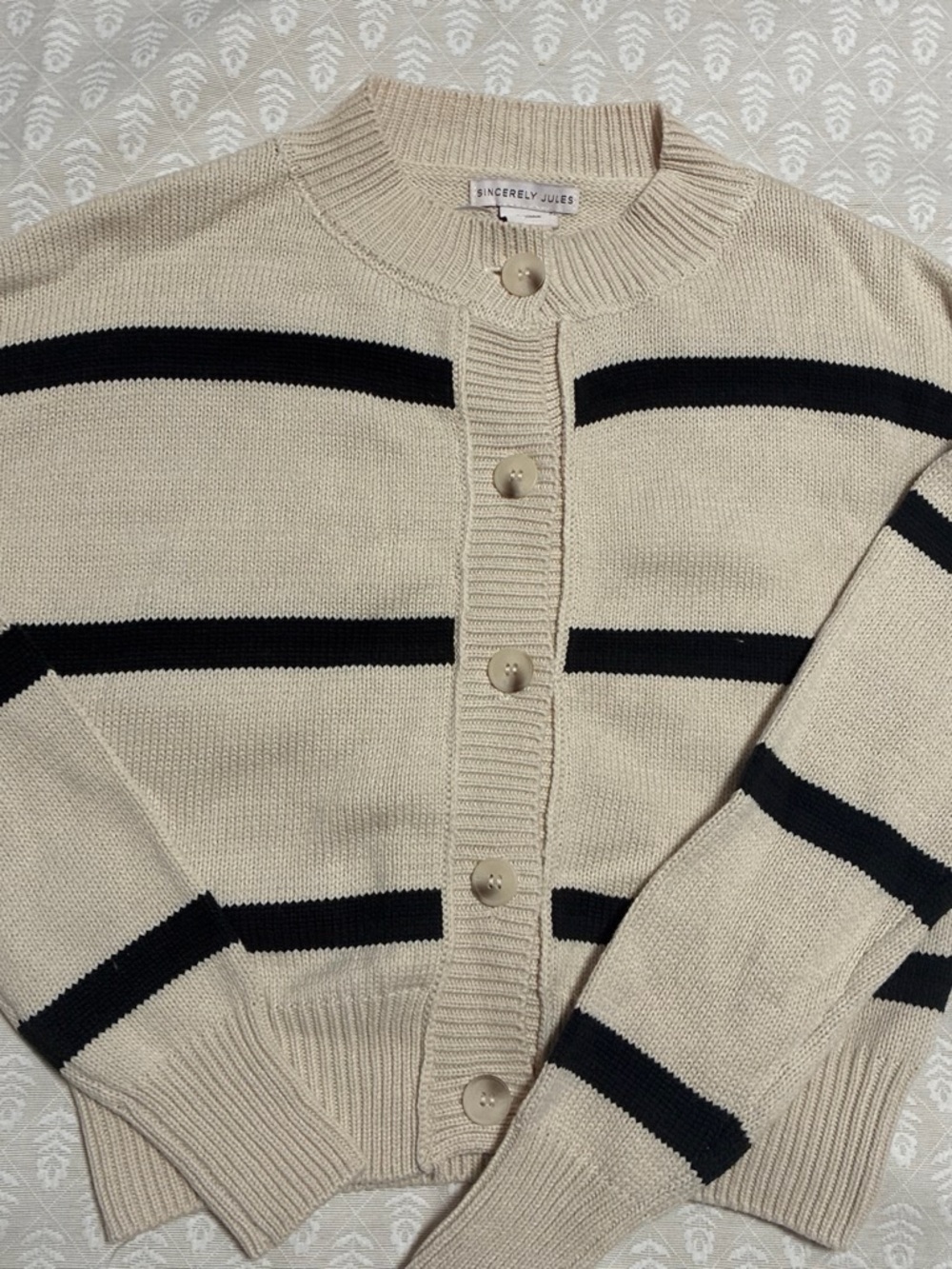 Sincerly Jules Cream and Black Striped Button Cardigan